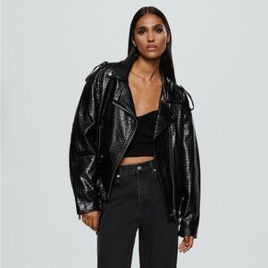 Like a new biker crocodile effect leather jacket Mango